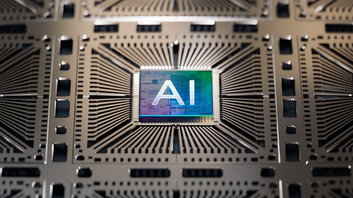 The AI ​​chip on the circuit board.